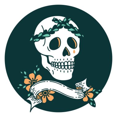 Kafatasında defne çelengi tacı olan bir dövme simgesi