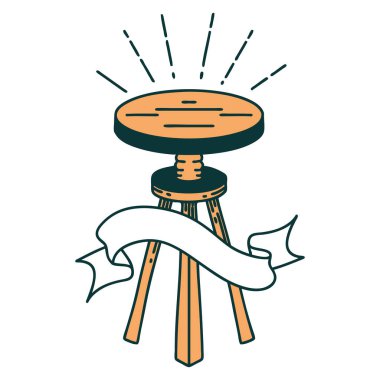 Dövme stili ahşap taburesi olan kaydırma pankartı