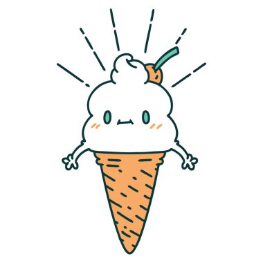 Geleneksel dövmeli dondurma karakterinin çizimi