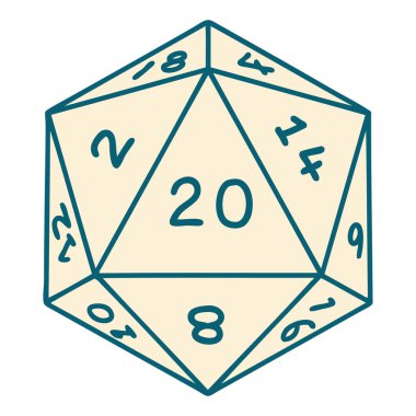 Retro Dövme Biçimi Doğal 20 D20 zar atma