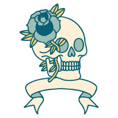 Geleneksel dövmeli kafatası ve gülle