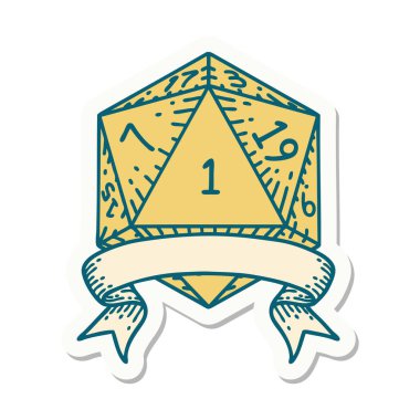 Doğal bir d20 zar çıkartması.