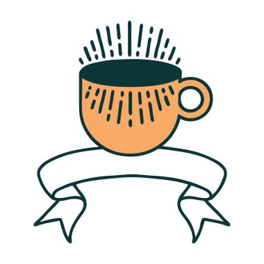 Bir fincan kahve bayrağıyla geleneksel dövme.