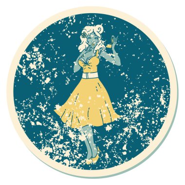 İkonik sıkıntılı dövme stili. Şaşırmış bir kızın resmi.