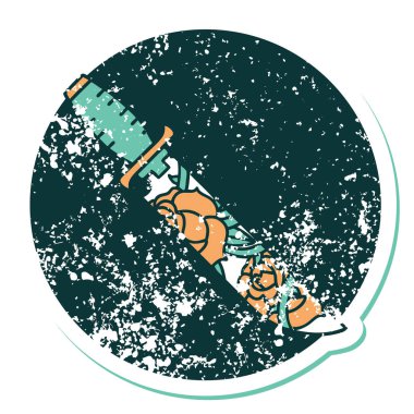 Hançer ve çiçeğin sembolik dövmeli görüntüsü