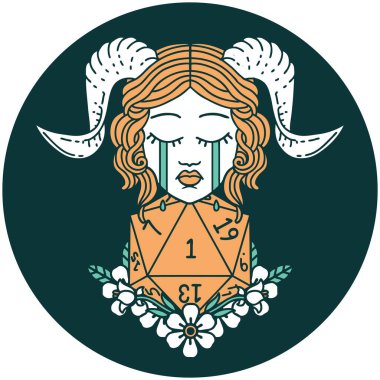 Ağlama ikonu, doğal bir D20 zarıyla bağlanıyor.