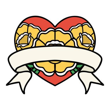 Geleneksel kalp şeklinde dövme ve çiçekli pankart