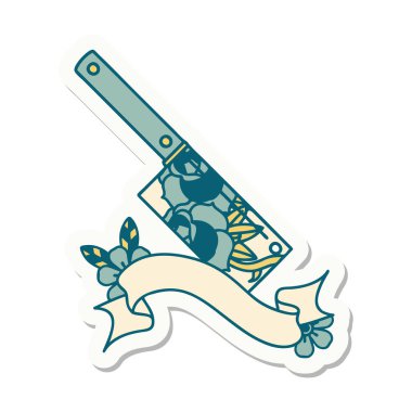 Satır ve çiçek pankartıyla dövme stili çıkartması