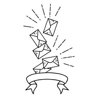 Siyah çizgili parşömen dövmeli düşme harfleri