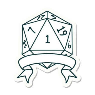 Doğal bir d20 zar çıkartması.