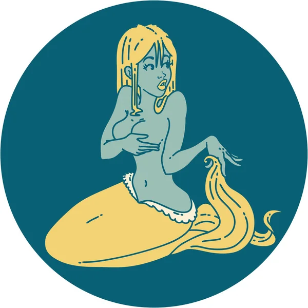 Tatuaje Estilo Tradicional Una Sirena — Vector de stock