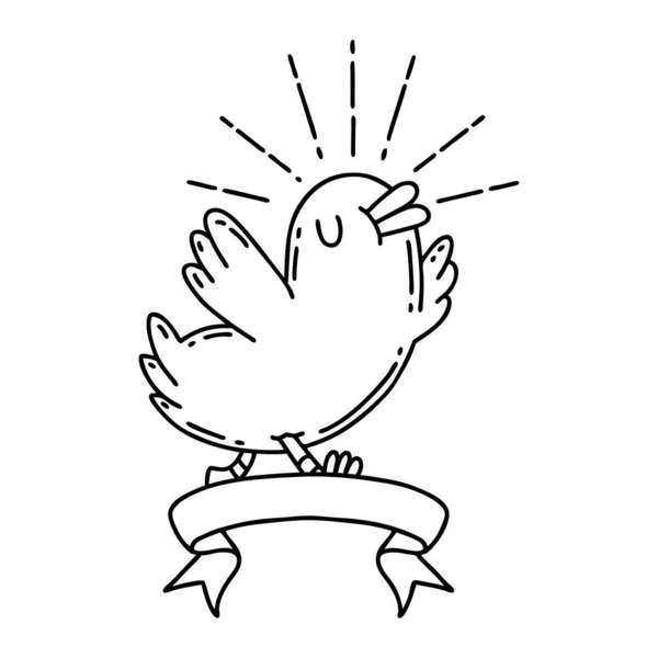 Baner Przewijania Czarnej Linii Pracy Tatuaż Styl Szczęśliwy Ptak — Wektor stockowy