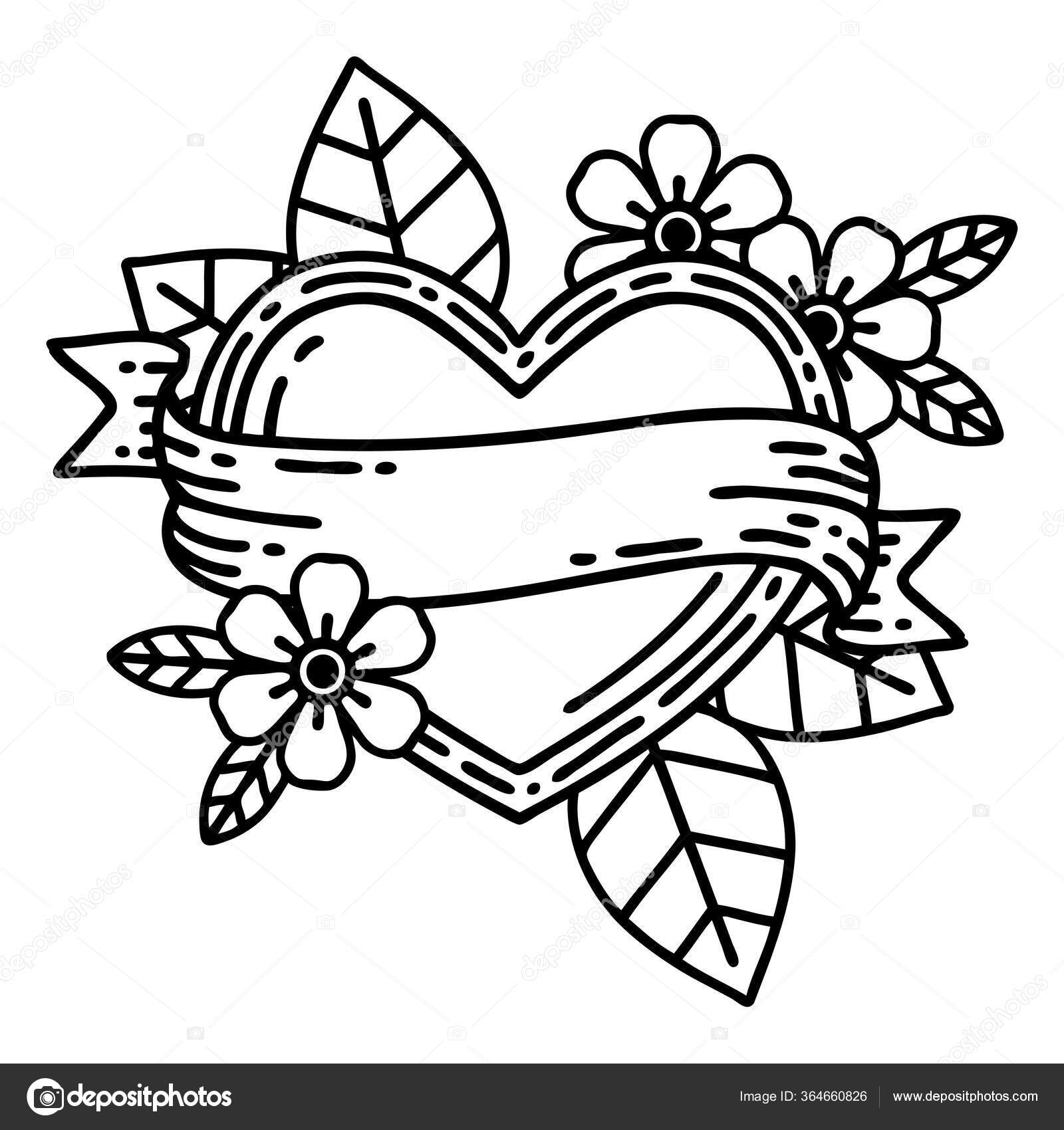 Tatuagem Estilo Linha Preta Coração Banner Vetor de ©lineartestpilot  364660826, image size:1600x1700