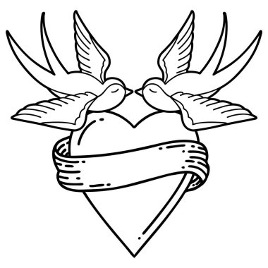 Kırlangıçlar gibi siyah çizgili bir dövme ve sancaklı bir kalp.