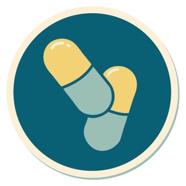 Dövme çıkartması. Geleneksel bir hap stili.