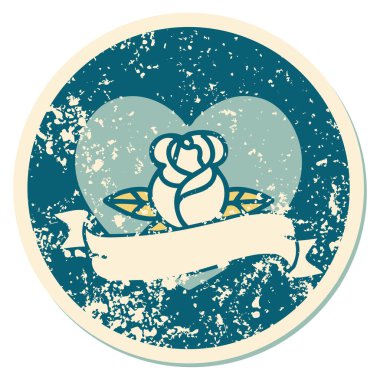 İkonik ıstıraplı dövme stili kalp gülü ve bayrağın görüntüsü 