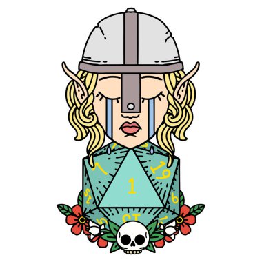 Retro Tattoo Tarzı Üzgün Elf Savaşçısı Karakteri