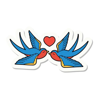 Dövme çıkartması geleneksel kırlangıçlar ve kalp şeklinde.