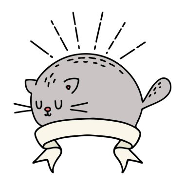 Dövme stili mutlu kedili parşömen.