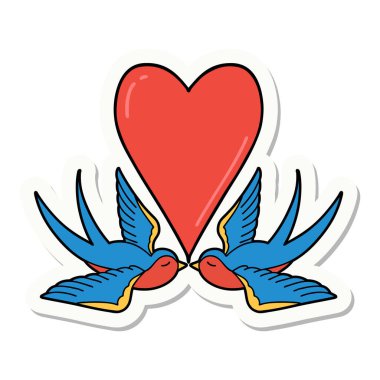 Dövme çıkartması geleneksel kırlangıçlar ve kalp şeklinde.