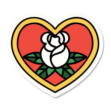 Geleneksel kalp ve çiçek stiliyle dövme çıkartması.