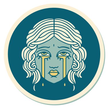 Geleneksel kadın yüzü ağlama stili dövme çıkartması.