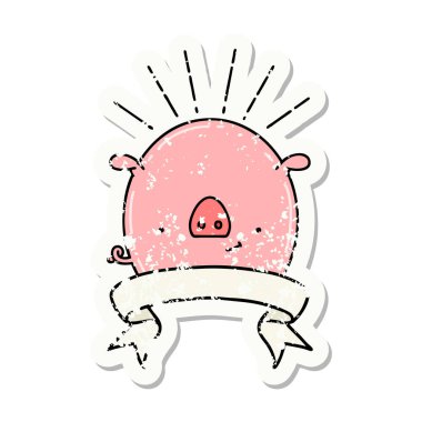 Dövme stili bir domuzun eski çıkartması.