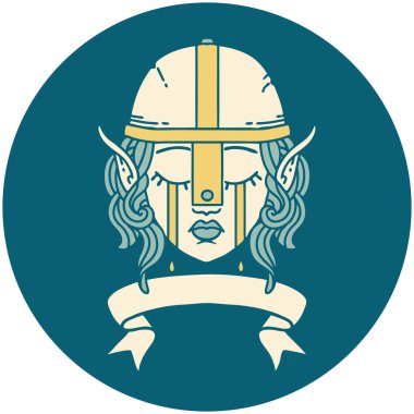 Retro Dövme Tarzı Ağlayan Elf Savaşçısı Yüzü