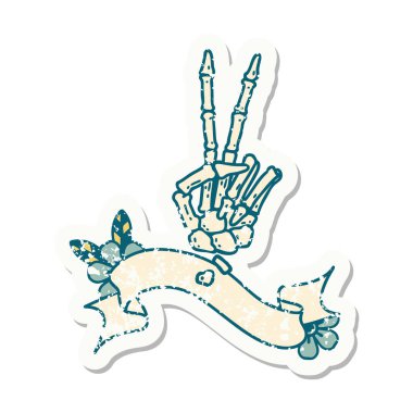 Bir iskeletin bayrağıyla eski bir çıkartma barış işareti veriyor. 