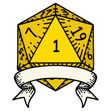 Retro Dövme Biçimi Doğal bir d20 zar atma