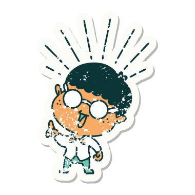 Dâhiyane fikirli dövme stili bir adamın eski çıkartması.