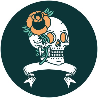 bir kafatası ve gül pankartıyla dövme biçimi simgesi