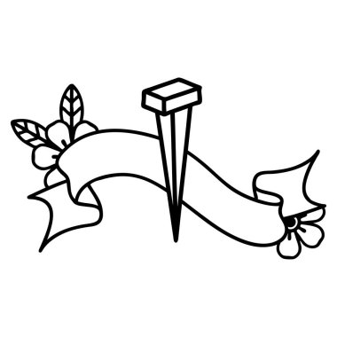 Demir çivi dövmeli geleneksel siyah çizgi dövmesi