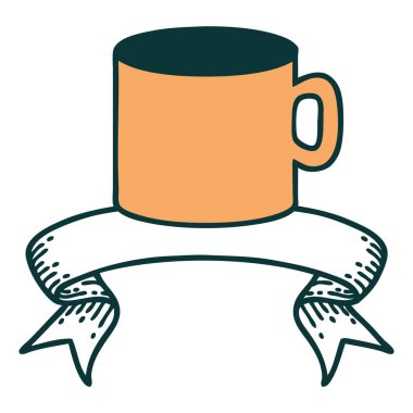 Bir fincan kahve bayrağıyla geleneksel dövme.