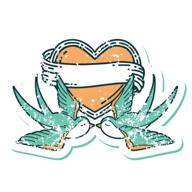 Kırlangıçların sembolik dövmesi ve sancaklı bir kalp.