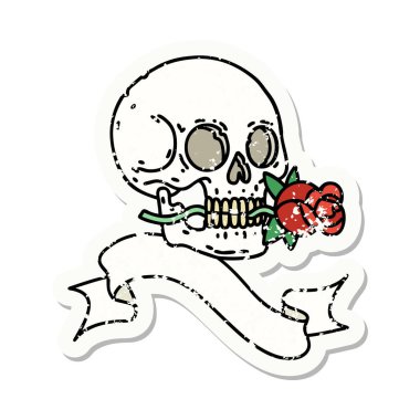 Kafatası ve gülün bayrağını taşıyan eski bir etiket