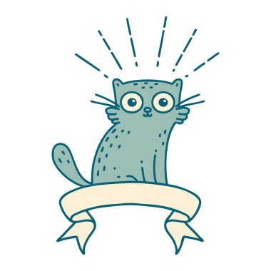 Dövme stili afiş. Şaşırmış kedi.