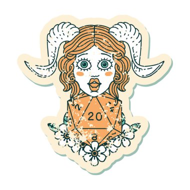 Doğal yirmilik zarla süslenmiş grunge çıkartması.