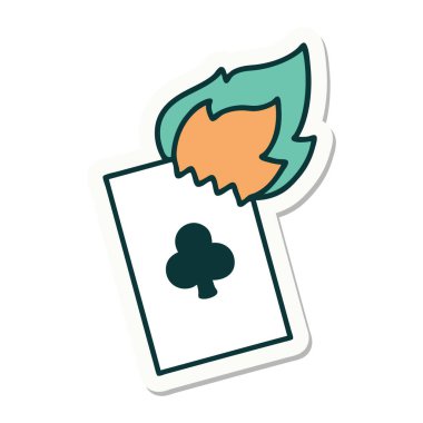 Geleneksel stil dövme çıkartması. Alev kartı.