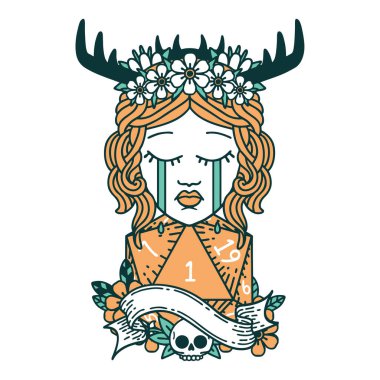 Retro Dövme Tarzı Ağlayan İnsan Druid Doğal bir d20 rulo ile