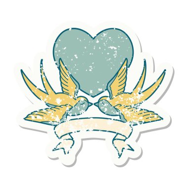 Kırlangıçların bayrağı ve kalbi olan eski bir etiket.