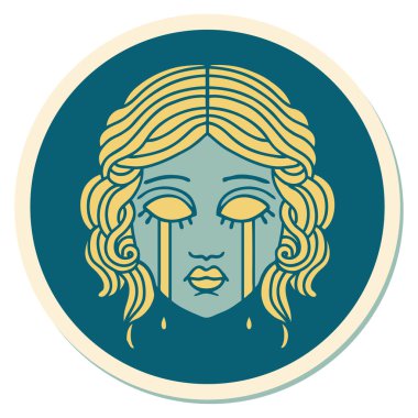 Geleneksel kadın yüzü ağlama stili dövme çıkartması.