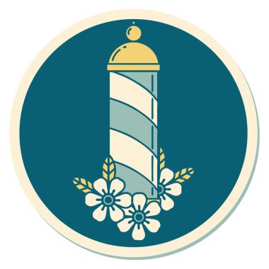 Geleneksel stil bir berber direği dövmesi.