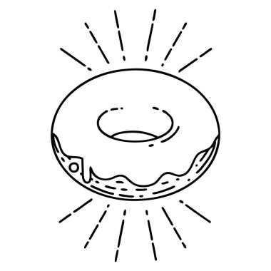 Geleneksel siyah çizgili dövme tarzı buzlu çöreğin çizimi