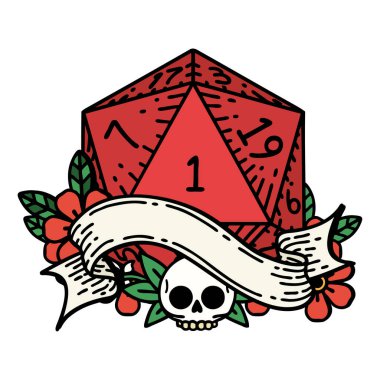 Retro Dövme Biçimi Doğal bir d20 zar atma