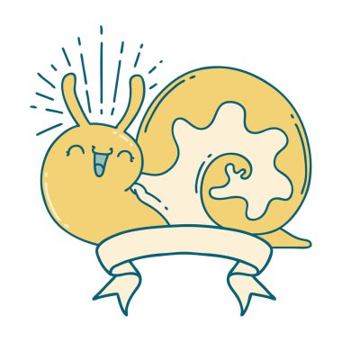 Dövme stili mutlu salyangoz pankartı.