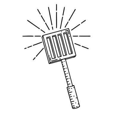 Geleneksel siyah çizgili dövme stili mutfak spatulasının çizimi