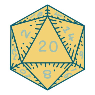 Retro Dövme Biçimi Doğal 20 D20 zar atma