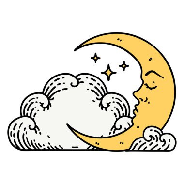 Hilal şeklinde geleneksel bir dövme ve bulutlar.