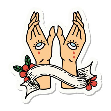 Mistik el sancağıyla dövme stili çıkartması